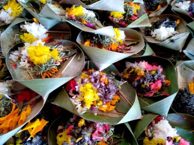 Segehan adında bir Hindu balesi. (Banten Saiban, Canang Kokokan, Canang Sari, Sodan, Gebogan / Pajegan ve diğerleri gibi) )