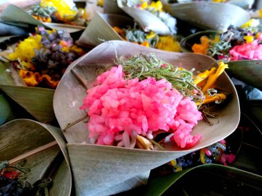 Segehan adında bir Hindu balesi. (Banten Saiban, Canang Kokokan, Canang Sari, Sodan, Gebogan / Pajegan ve diğerleri gibi) )