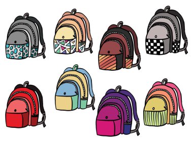 Okul Çantası Klip Sanatı İllüstrasyonu. Öğrenciler için Okul Çantası seti simgesi
