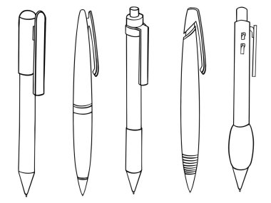 Pen stationary line art Illustration. El çizimi Okula Dönüş Koleksiyonu