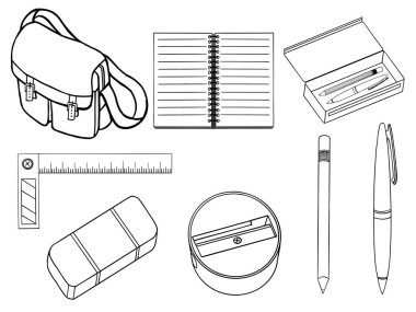 Sabit çizgi sanat illüstrasyonu. El çizimi Okula Dönüş Koleksiyonu