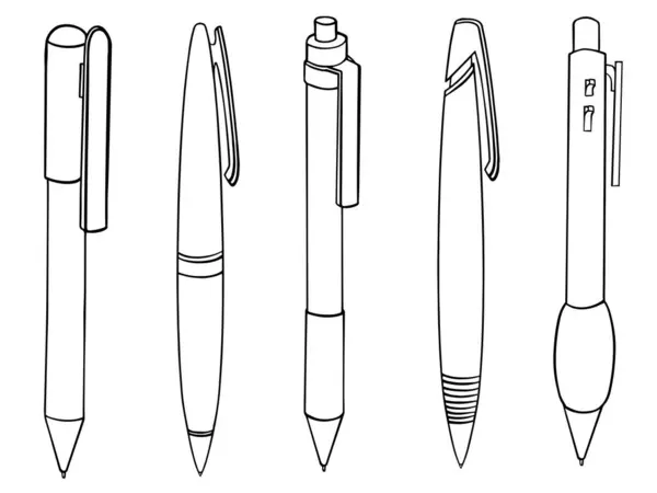 Pen stationary line art Illustration. El çizimi Okula Dönüş Koleksiyonu
