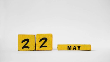 Mayıs 22 Ahşap Takvim. Uluslararası Biyolojik Çeşitlilik Günü. Metnin için boşluk olan beyaz arkaplan