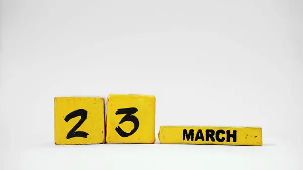 23 Mart Tahta Takvim. Dünya Meteoroloji Günü. Metnin için boşluk olan beyaz arkaplan.