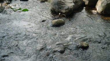 Nehir kayaların arasından akar.
