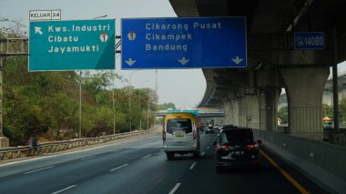 Highways and elevated toll roads in the city of Jakarta. There are signs in the direction of Cibatu, Cikampek, Bandung clipart