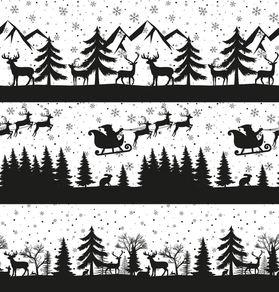 Christmas Seamless Pattern Snow Winter Landscape Deer Merry Christmas Greeting — Stock Vector