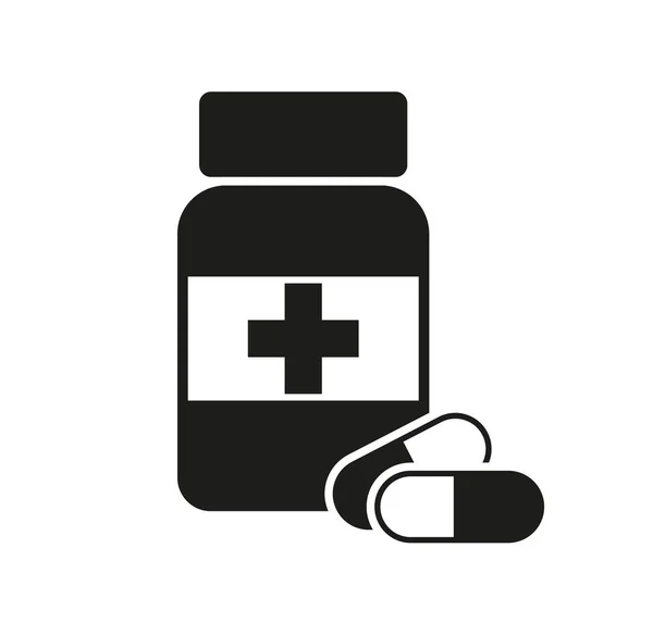 Botella Píldoras Medicinales Con Píldoras Sobre Ella Concepto Farmacia Tratamiento — Vector de stock