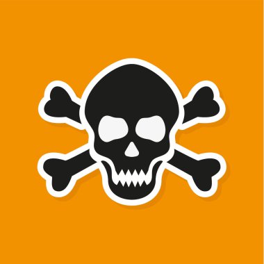 Beyaz Arkaplanda Kurukafa ve Çapraz Kemik Simgesi. Vektör 10