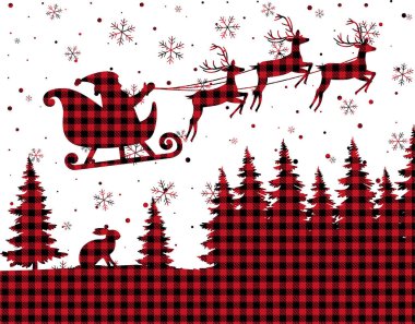 Buffalo Ekoseli 'nde Noel ve Yeni Yıl deseni. Tasarım ve yazdırma için şenlikli arkaplan