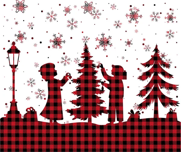 Рождество Новый Год Буффало Плед Праздничный Фон Дизайна Печати — стоковый вектор