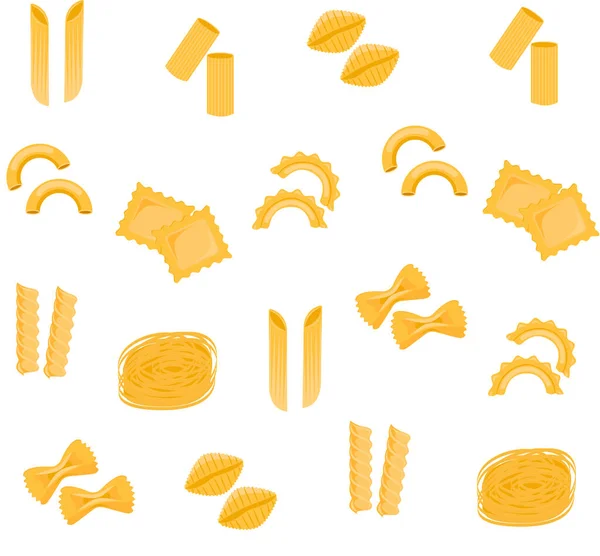 Seamless Pattern Traditional Pasta Shapes Different Types Macaroni Vector Illustration — Stock Vector