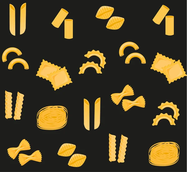 Seamless Pattern Traditional Pasta Shapes Different Types Macaroni Vector Illustration — Stock Vector