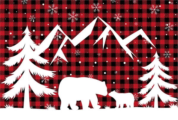 Buffalo Ekoseli Nde Noel Yeni Yıl Deseni Tasarım Yazdırma Için — Stok Vektör