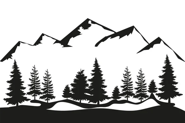 手描きベクトル自然イラストで山や森を一望 シルエットの風景 旅行や自然界の背景やカードEps 10で — ストックベクタ