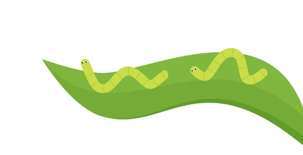 Векторная Иллюстрация Милая Мультяшная Гусеница Жующая Зеленый Лист Eps — стоковый вектор