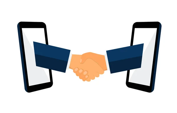 Business Handshake Vektorové Ilustrace Plochý Styl Online Komunikace Dva Business — Stockový vektor