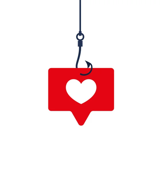 Concept Red Heart Fishing Hook Εννοιολογική Διανυσματική Απεικόνιση Επίπεδο Στυλ — Διανυσματικό Αρχείο
