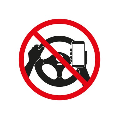 Beyaz arkaplan Eps 10 üzerinde izole edilmiş vektör işareti kullanan sürücü ve telefon yok