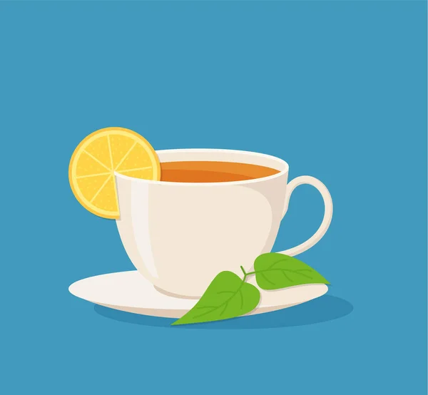 stock vector Cup with tea. And the tea leaves are placed on the side.Vector illustration isolated on blue background.Cute design for t shirt print.