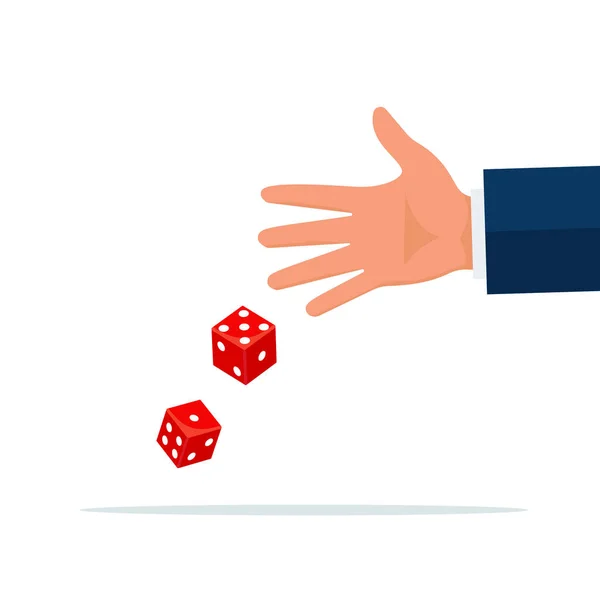 Kreskówka Hazard Koncepcja Ryzyka Biznesowego Biznesmen Ręka Rzucanie Kości Zaryzykować — Wektor stockowy