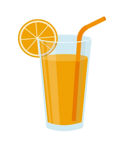 Vektorglas Mit Orangensaft Und Orangefarbenem Trinkhalm Isoliert Auf Weiß Eps — Stockvektor