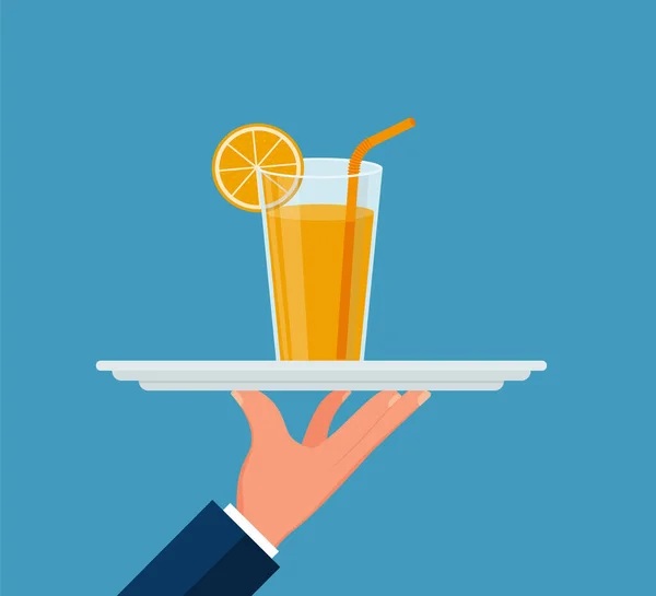 Orangensaft Glasbecher Auf Tablett Der Hand Gesundes Essen Nützliches Natürliches — Stockvektor