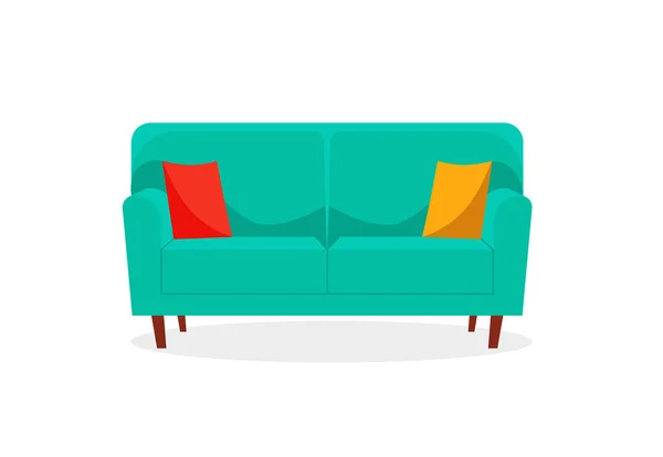 Comfortable Sofa White Background Isolated Couch Lounge Interior Flat Cartoon — Stock Vector