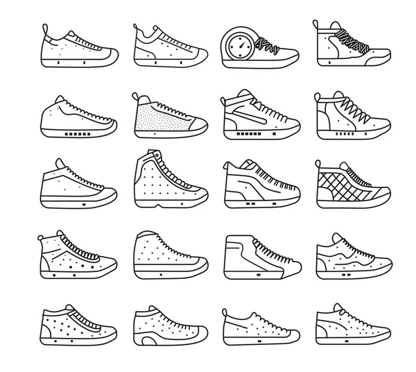 Sapato Sapato Minimalista Linha Plana Esboço Traço Ícone Pictograma Conjunto — Vetor de Stock