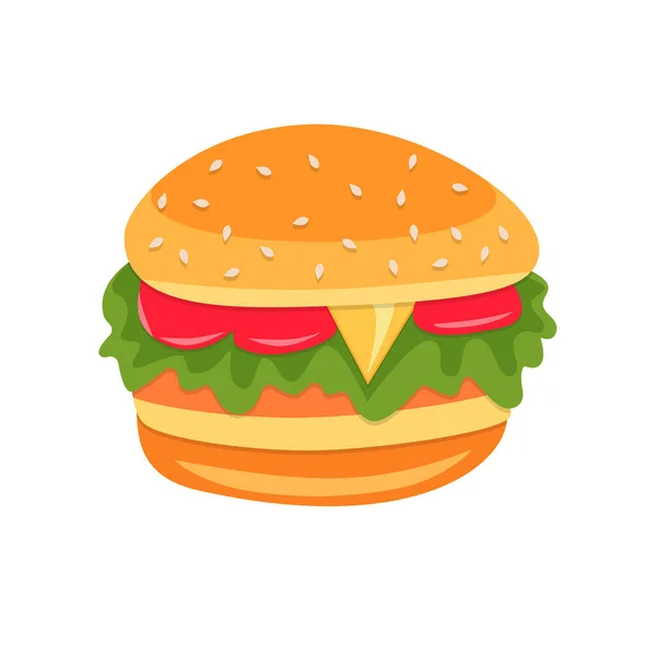 典型的汉堡包或芝士汉堡的说明 快餐餐 被白色背景隔离 Eps — 图库矢量图片