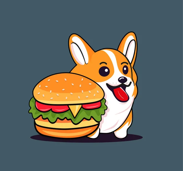 Nette Shiba Inu Essen Burger Cartoon Illustration Eps — Stockvektor