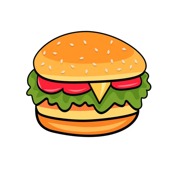 典型的汉堡包或芝士汉堡的说明 快餐餐 被白色背景隔离 Eps — 图库矢量图片