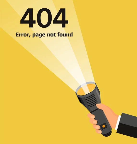 Képernyő Hiba 404 Oldal Nem Található Zseblámpa Fényét Szöveg Gomb — Stock Vector