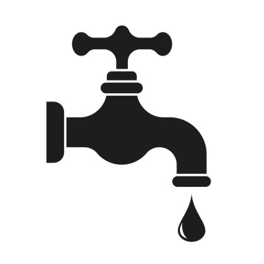 Water tap icon for web. Simple water faucet sign vector design. Faucet with falling drop web icon isolated on white. Garden water tap clipart logo. Faucet with water drops. Garden tools concept eps 10