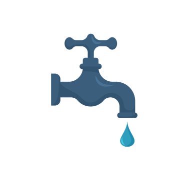 Water tap icon for web. Simple water faucet sign vector design. Faucet with falling drop web icon isolated on white. Garden water tap clipart logo. Faucet with water drops. Garden tools concept eps 10