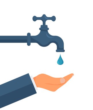 Hand opens or closes a water tap, save water,concept of eco and world water day. eps 10