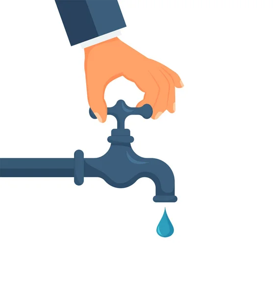 Χέρι Ανοίγει Κλείνει Μια Βρύση Νερού Εξοικονομεί Νερό Έννοια Της — Διανυσματικό Αρχείο