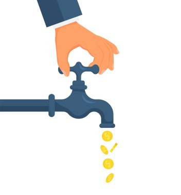 Golden coins fall out of the metal tap. isolated on background. Vector. Eps 10.