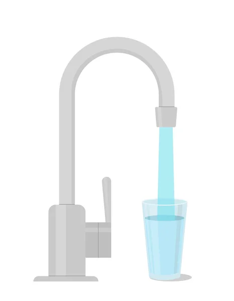 Water Tap Glass Filling Cup Beverage Vector Illustration Eps — Stockvektor