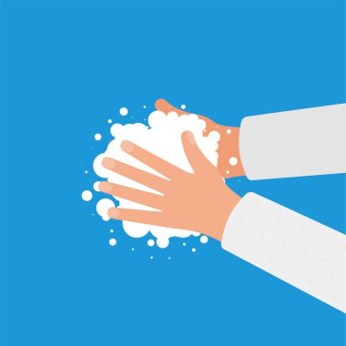 Washing hands with soap vector flat illustration. Hygiene concept eps 10