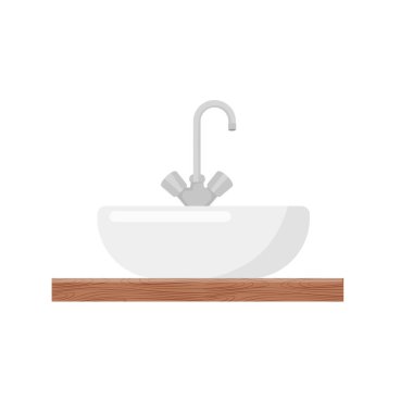 White Bathroom Sink Basin with Tap and Shelf Isolated on White Background Vector Illustration eps 10