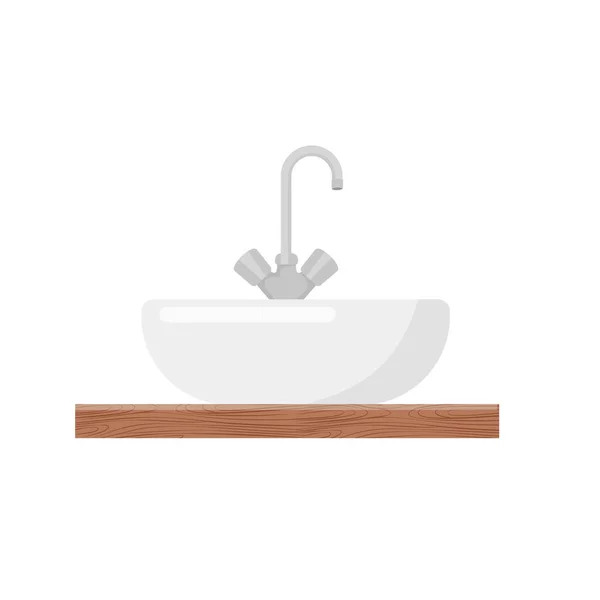 White Bathroom Sink Basin Tap Shelf Isolated White Background Vector — Stockový vektor