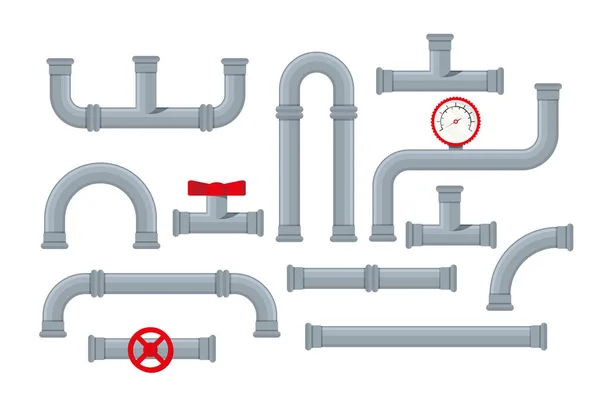 向量集的详细软件管系统的扁平风格 收集水管 塑料管 过滤器 水龙头 建筑业和工业技术 Eps — 图库矢量图片