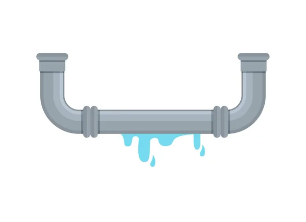 Broken Metal Pipe Leaking Water Flat Style Vector Illustration Part — Vettoriale Stock