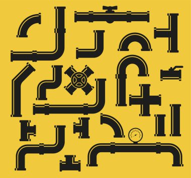 Pipe fittings vector icons set. Tube industry, construction pipeline, drain system, vector illustration. Eps 10 clipart