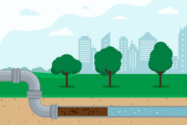 Pipeline for various purposes. City engineering network. Underground part of system. Isolated Illustration vector eps 10
