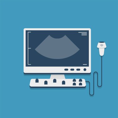 Ultrasound scan machine. Hospital examination room equipment isolated on white background ps 10