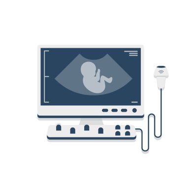 Ultrasound scan machine. Hospital examination room equipment isolated on white background ps 10