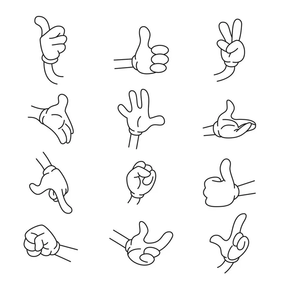 Cartoon Hands Comic Arms Fingers Outline Various Gestures Cartoon Character — Stok Vektör