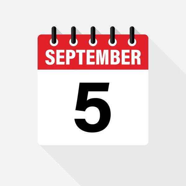 September Vektor Flaches Kalendersymbol Datum Und Uhrzeit Tag Und Monat — Stockvektor